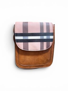 Plaid Pink Flap Crossbody with Brown Body